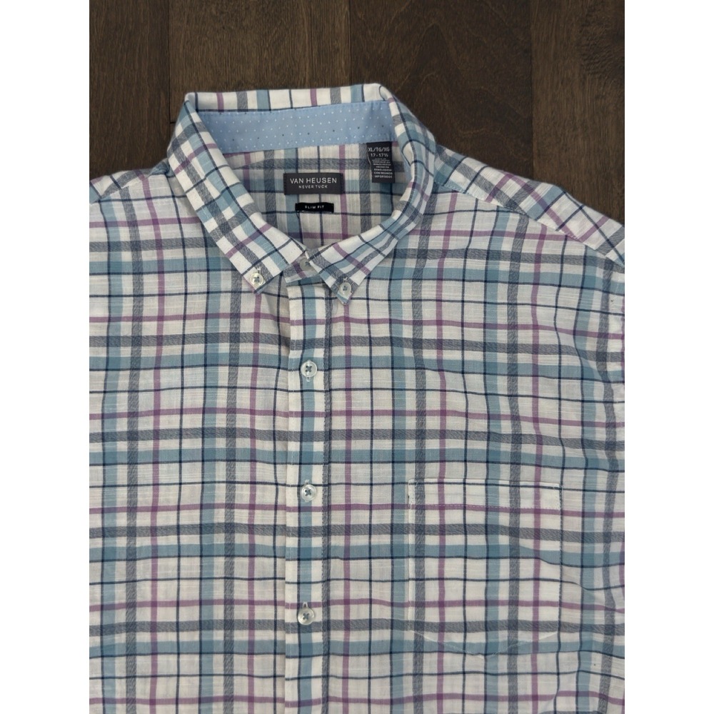 Van Heusen Size 17-17.5/XL Mens Slim‎ Fit Colorful Button Up Shirt Short Sleeve